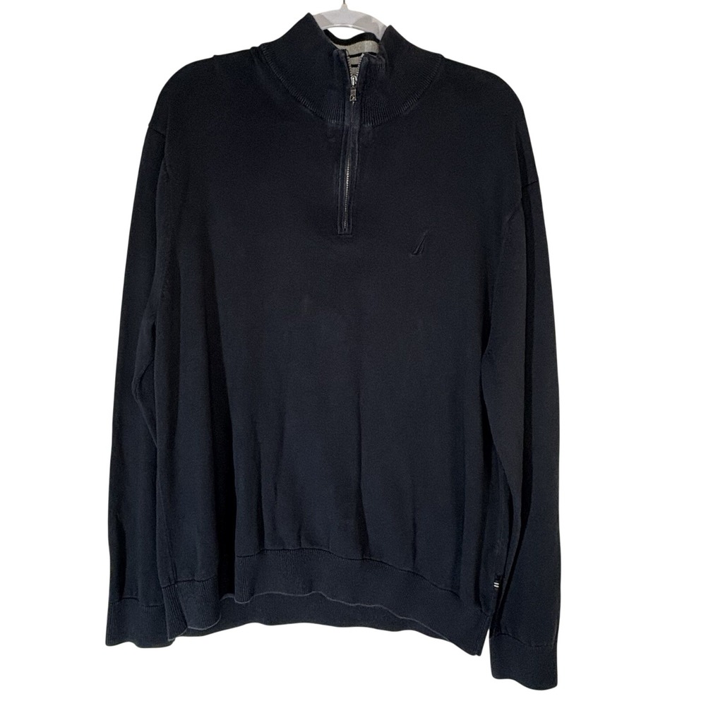 Nautica Blue 1/4 Zip Mock Neck Pullover Sweater Mens Size XL 100% Cotton